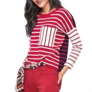 Cabi Vivien Pocket Pullover style 5635 Red Cream and Black Stripe size Medium